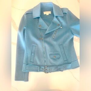 MICHAEL KORS light blue wool blend moto jacket. Women’s size small.